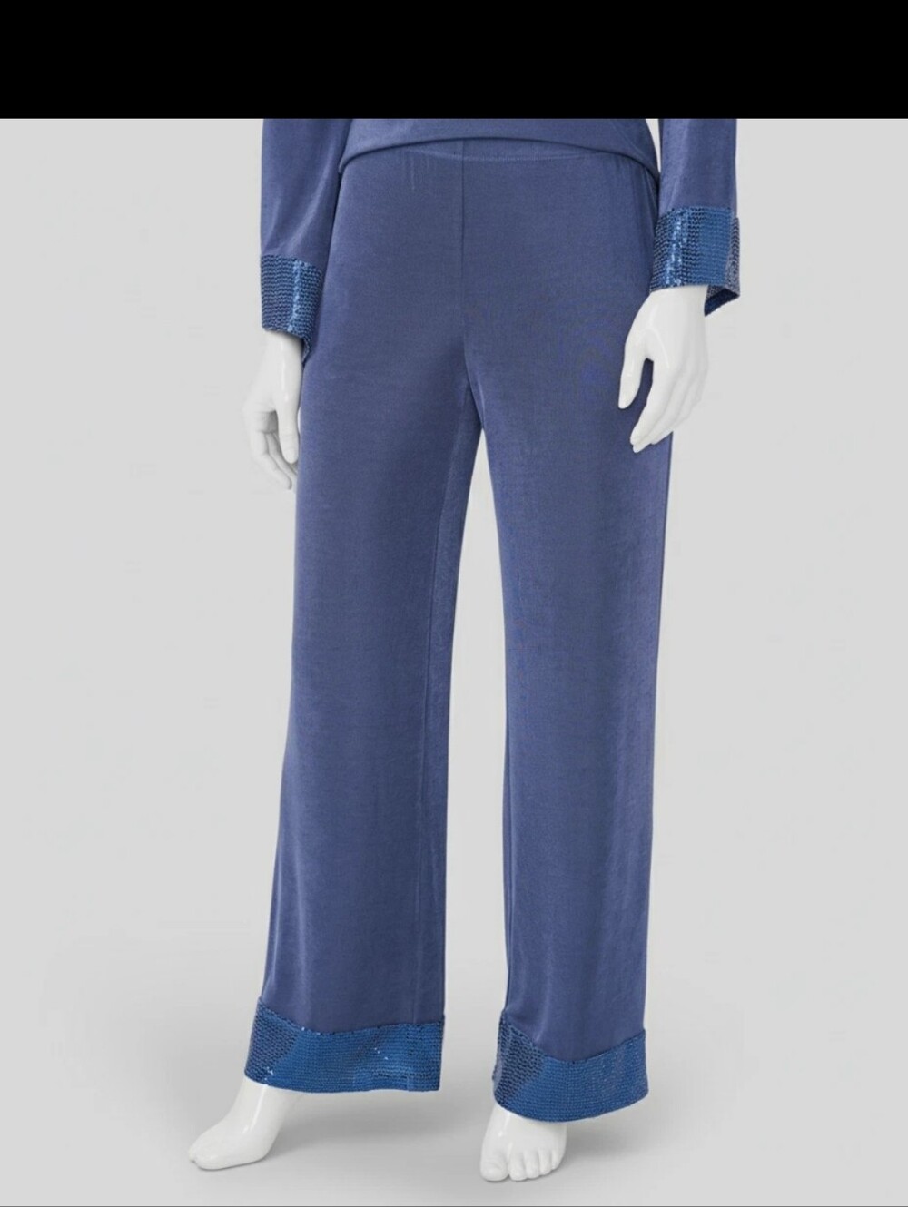 MSK Womens 1X Blue Velvet Wide Leg Pants Sequin Hem Pull On NWT